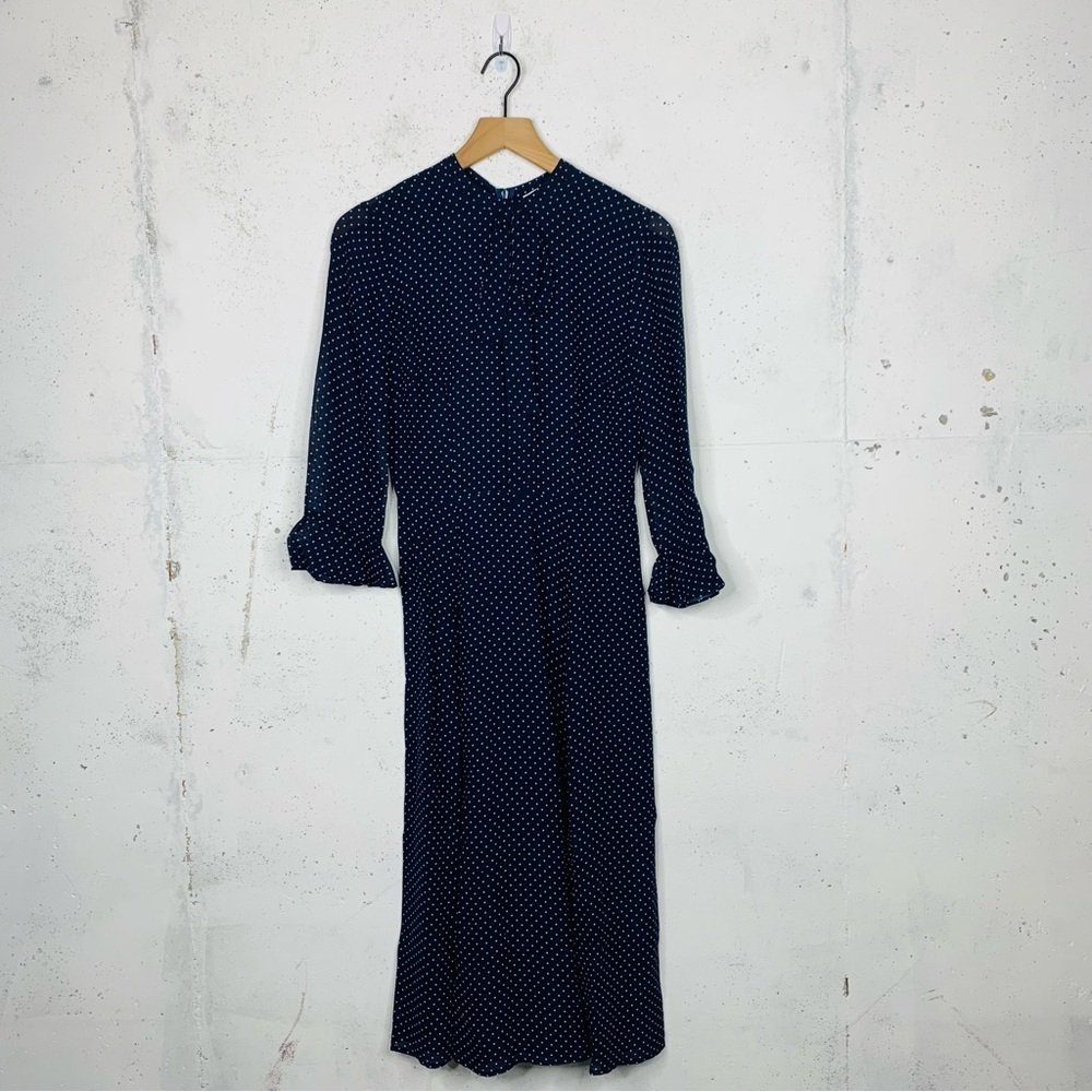 Reformation Navy Blue Polkadot Castel Long Sleeve Bell Sleeve Dress Size 4